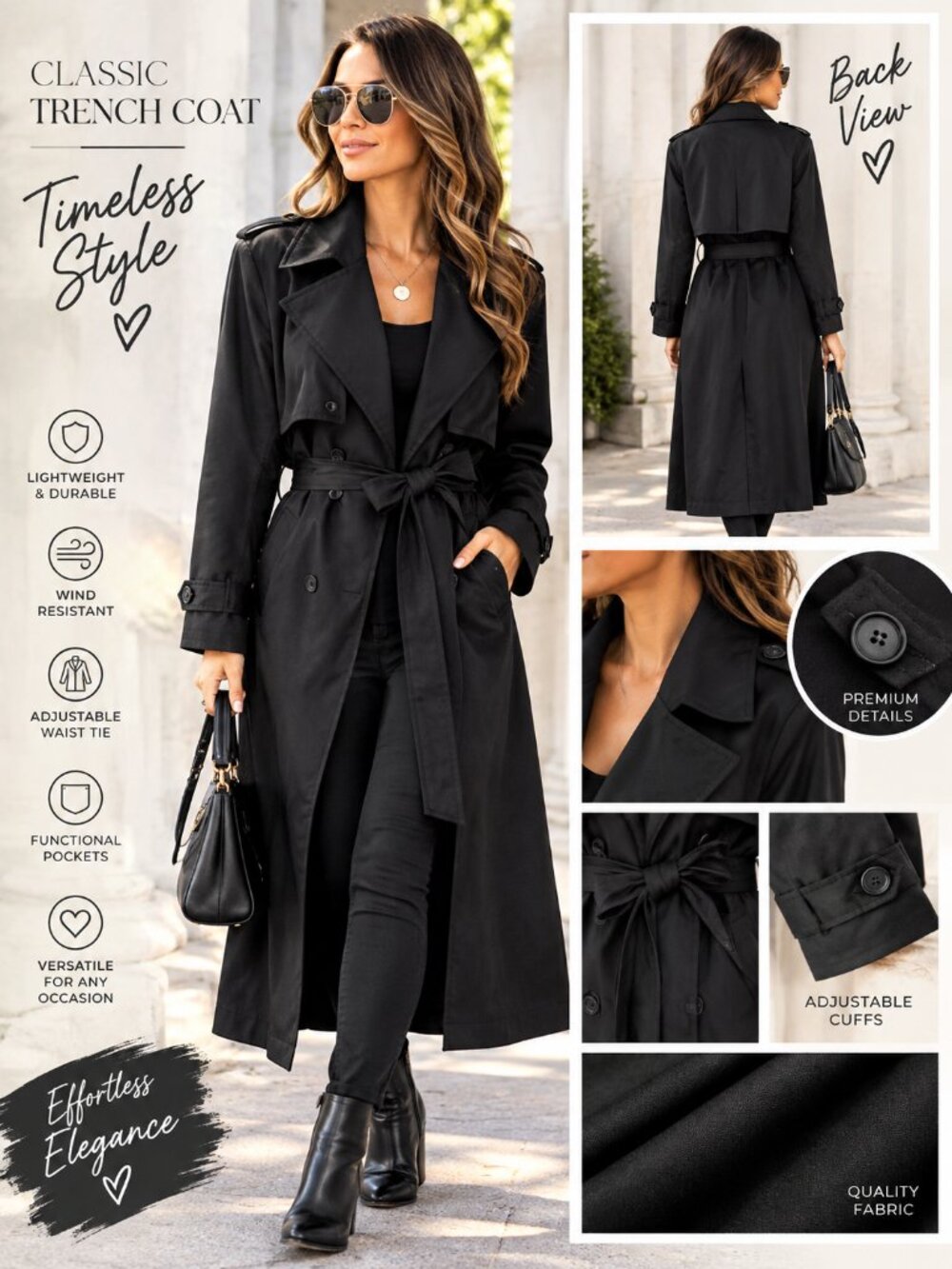 Forecaster of Boston Black Trench Coat Petite 12 Removable Liner Belted